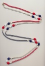 Bicentennial USA necklace in the national colors red, white and blue, made of glass beads and chain, 1976, length 60'' 150cm.