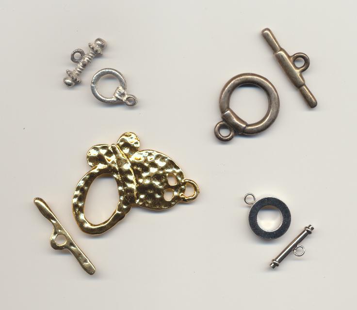 Metal toggle clasps - different style bronze, silver and gold colored.