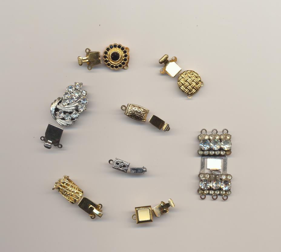 Metal box clasps - open: old and new, cheap and expensive, plain and with email or Swarovski stones decorated.