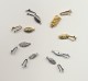 Fish-hook clasps - open: old and new, plain and decorated, nickel, silver and gold colored metal.