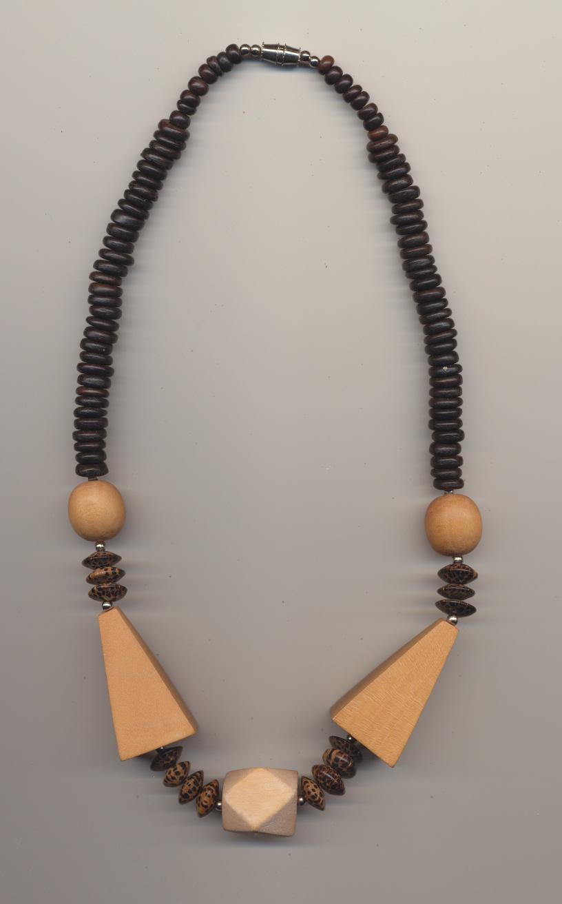Necklace made of different varieties of wooden beads, length 22.5'' 45cm.